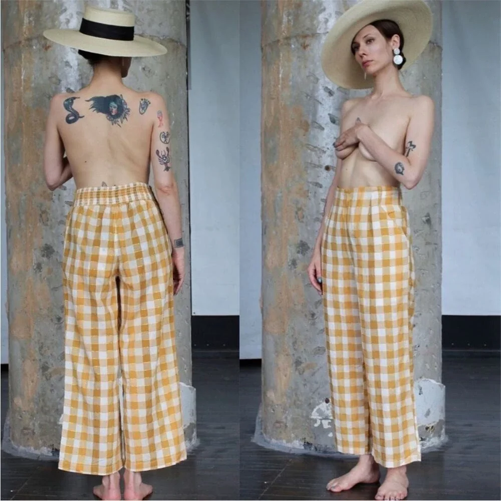 Ace & Jig Polly Plaid Cotton Wide Leg Pants in Fez Size L